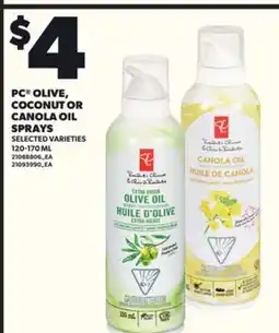 Loblaws PC OLIVE, COCONUT OR CANOLA OIL SPRAYS, 120-170 ML offer