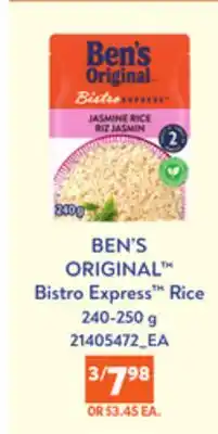 Loblaws BEN'S ORIGINAL BISTRO EXPRESS RICE, 240-250g offer
