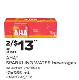 Loblaws AHA SPARKLING WATER BEVERAGES, 12X355 ML offer
