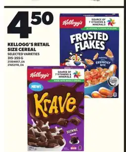 Loblaws KELLOGG'S RETAIL SIZE CEREAL, 315-355G offer