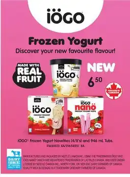 Loblaws IOGO FROZEN YOGURT NOVELTIES,(4/8'S) AND 946ML TUBS offer