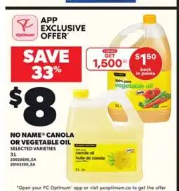 Loblaws NO NAME CANOLA OR VEGETABLE OIL, 3 L offer