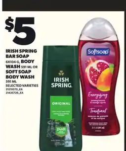 Loblaws IRISH SPRING BAR SOAP, 6X104 G, BODY WASH, 591ML OR SOFT SOAP BODY WASH, 591ML offer