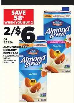 Loblaws ALMOND BREEZE NO DAIRY BEVERAGE, 946ML offer