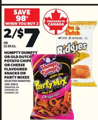 Loblaws HUMPTY DUMPTY OR OLD DUTCH POTATO CHIPS OR CHEESE FLAVOURED SNACKS OR PARTY MIXES offer