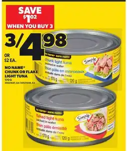 Loblaws NO NAME CHUNK OR FLAKE LIGHT TUNA, 170G offer