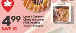 Longo's Cherry or Cherry and Lemon Filled Danishes offer
