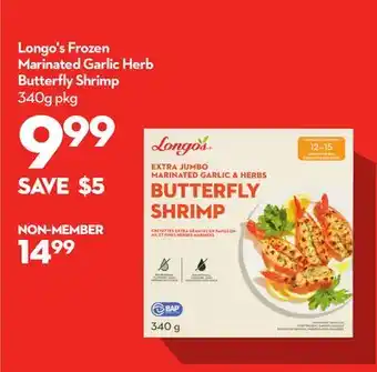 Longo's Frozen Marinated Garlic Herb Butterfly Shrimp offer