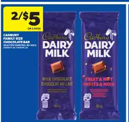 Real Canadian Superstore CADBURY FAMILY SIZE CHOCOLATE BAR, 80-100 G offer