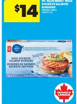 Real Canadian Superstore PC BLUE MENU WILD SOCKEYE SALMON BURGERS, 568 G offer