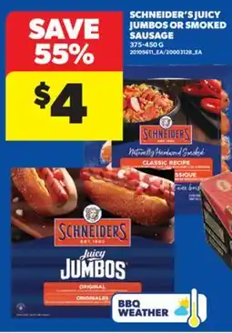 Real Canadian Superstore SCHNEIDER'S JUICY JUMBOS OR SMOKED SAUSAGE, 375-450 G offer