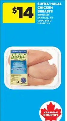 Real Canadian Superstore SUFRA HALAL CHICKEN BREASTS BONELESS SKINLESS, 3'S UP TO 645 G offer