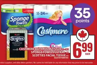 Food Basics CASHMERE BATHROOM TISSUE OR SPONGE TOWELS ULTRA OR SCOTTIES FACIAL TISSUE offer