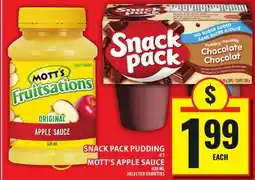 Food Basics SNACK PACK PUDDING OR MOTT'S APPLE SAUCE offer