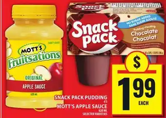 Food Basics SNACK PACK PUDDING OR MOTT'S APPLE SAUCE offer