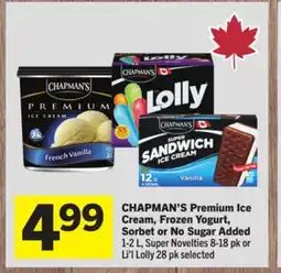 Foodland CHAPMAN'S Premium Ice Cream, Frozen Yogurt, Sorbet or No Sugar Added offer