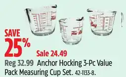 Canadian Tire Anchor Hocking 3-Pc Value Pack Measuring Cup Set offer