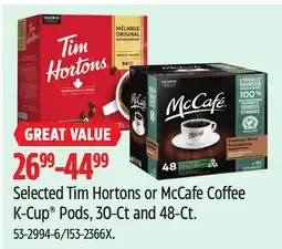 Canadian Tire Selected Tim Hortons or McCafe Coffee K-Cup Pods, 30-Ct and 48-Ct offer