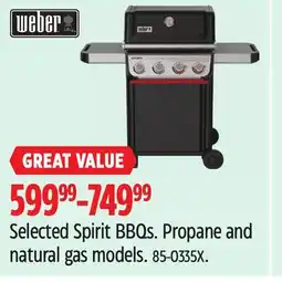 Canadian Tire Weber Selected Spirit BBQs offer
