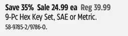 Canadian Tire 9-Pc Hex Key Set, SAE or Metric offer
