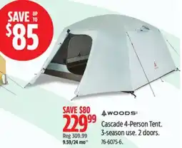 Canadian Tire Cascade 4-Person Tent. 3-season use. 2 doors offer