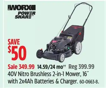Canadian Tire 40V Nitro Brushless 2-in-1 Mower Kit, 16-in with Batteries offer