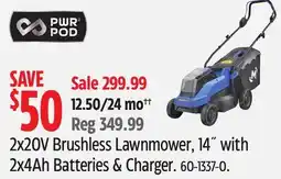 Canadian Tire PWR POD 2X20V Brushless Lawnmower, 14 with 2X4Ah Batteries & Charger offer