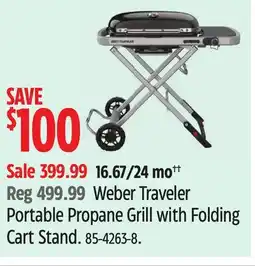 Canadian Tire Weber Traveler Portable Propane Grill with Folding Cart Stand offer