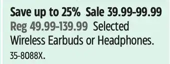 Canadian Tire Selected Wireless Earbuds or Headphones offer