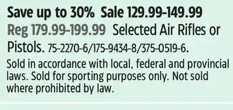Canadian Tire Winchester Selected Air Rifles or Pistols offer