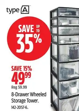 Canadian Tire Type A 8-Drawer Wheeled Storage Tower offer