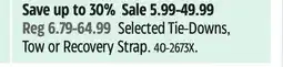 Canadian Tire Selected Tie-Downs, Tow or Recovery Strap offer