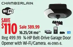 Canadian Tire Chamberlain 3⁄4-HP Belt-Drive Garage Door Opener with Wi-Fi/Camera offer