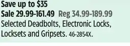 Canadian Tire Selected Deadbolts, Electronic Locks, Locksets and Gripsets offer