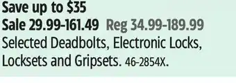 Canadian Tire Selected Deadbolts, Electronic Locks, Locksets and Gripsets offer