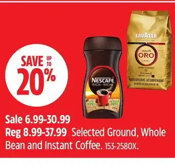 Canadian Tire Selected Ground, Whole Bean and Instant Coffee offer