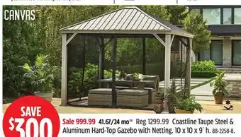 Canadian Tire CANVAS Coastline Taupe Steel & Aluminum Hard-Top Gazebo with netting offer