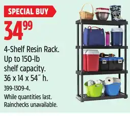 Canadian Tire 4-Shelf Resin Rack. Up to 150-lb shelf capacity. 36 x 14 x 54˝ h offer