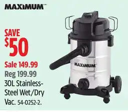 Canadian Tire 30L Stainless- Steel Wet/Dry Vac offer