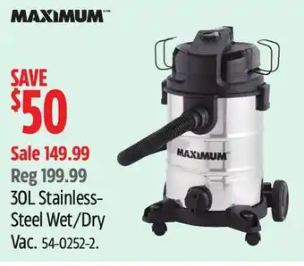 Canadian Tire 30L Stainless- Steel Wet/Dry Vac offer