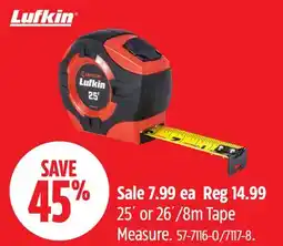 Canadian Tire 25´ or 26´/8m Tape Measure offer