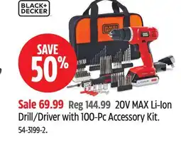 Canadian Tire Black Decker 20V MAX Li-Ion Drill/Driver with 100-Pc Accessory Kit offer