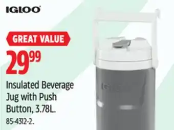 Canadian Tire Insulated Beverage Jug with Push Button, 3.78L offer