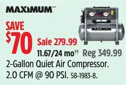Canadian Tire MAXIMUM 2-Gallon Quiet Air Compressor. 2.0 CFM @ 90 PSI offer