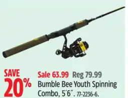 Canadian Tire Bumble Bee Youth Spinning Combo, 5´6˝ offer