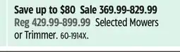 Canadian Tire Selected Mowers or Trimmer offer