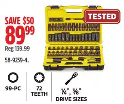 Canadian Tire Stanley 99-pc 1/4 , 3/8 Size Black Chrome Socket Sets offer