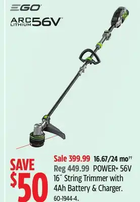 Canadian Tire POWER+ 56V 16 String Trimmer with Battery and Charger offer