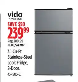 Canadian Tire Vida by PADERNO 3.1 Cu-Ft Stainless-Steel Look Fridge, 2-Door offer