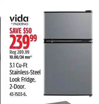Canadian Tire Vida by PADERNO 3.1 Cu-Ft Stainless-Steel Look Fridge, 2-Door offer